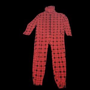 Meundies Pajama Sleeper Red Black Plaid Hoodie XL 2X Super Soft One Piece